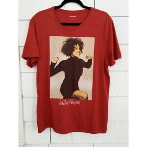 Old Navy Unisex M Whitney Houston Graphic Tee Red Crewneck Music Icon 90s Vibe